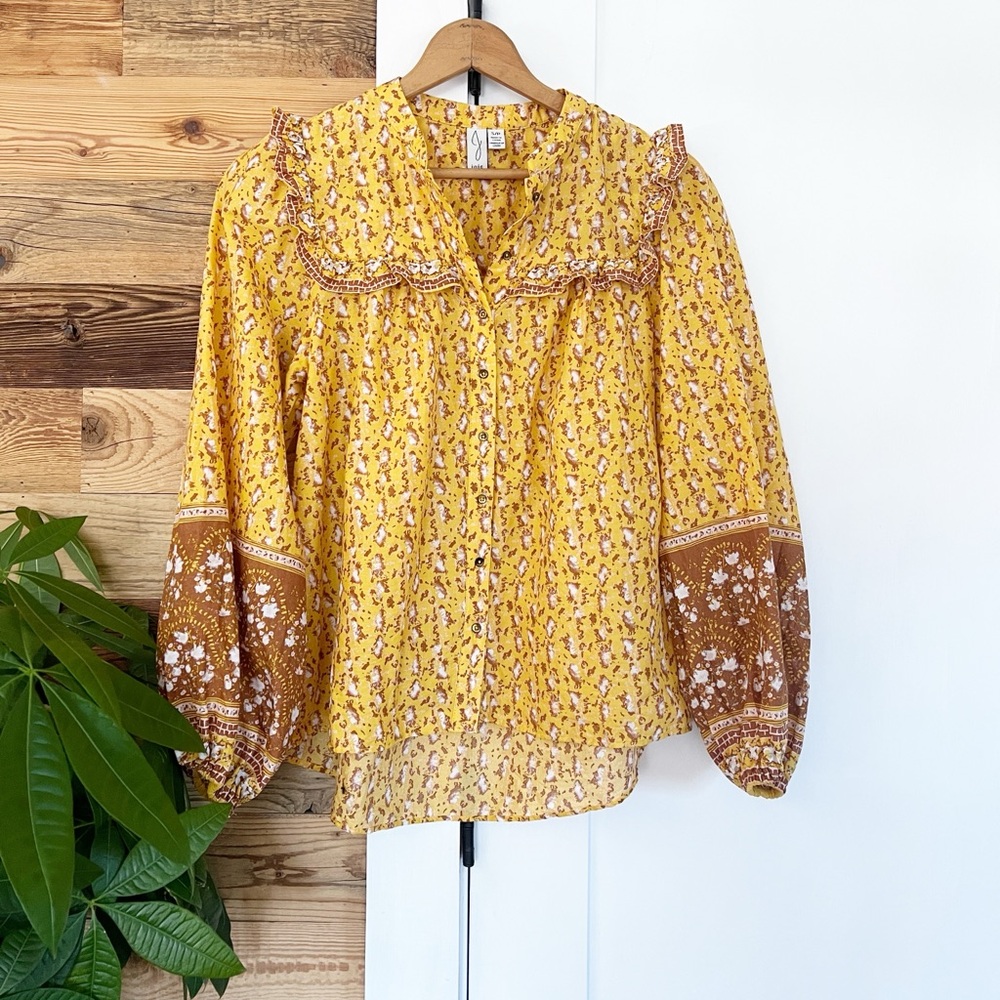 Joie Floral Ruffle Button Down Patchwork Floral T… - image 2